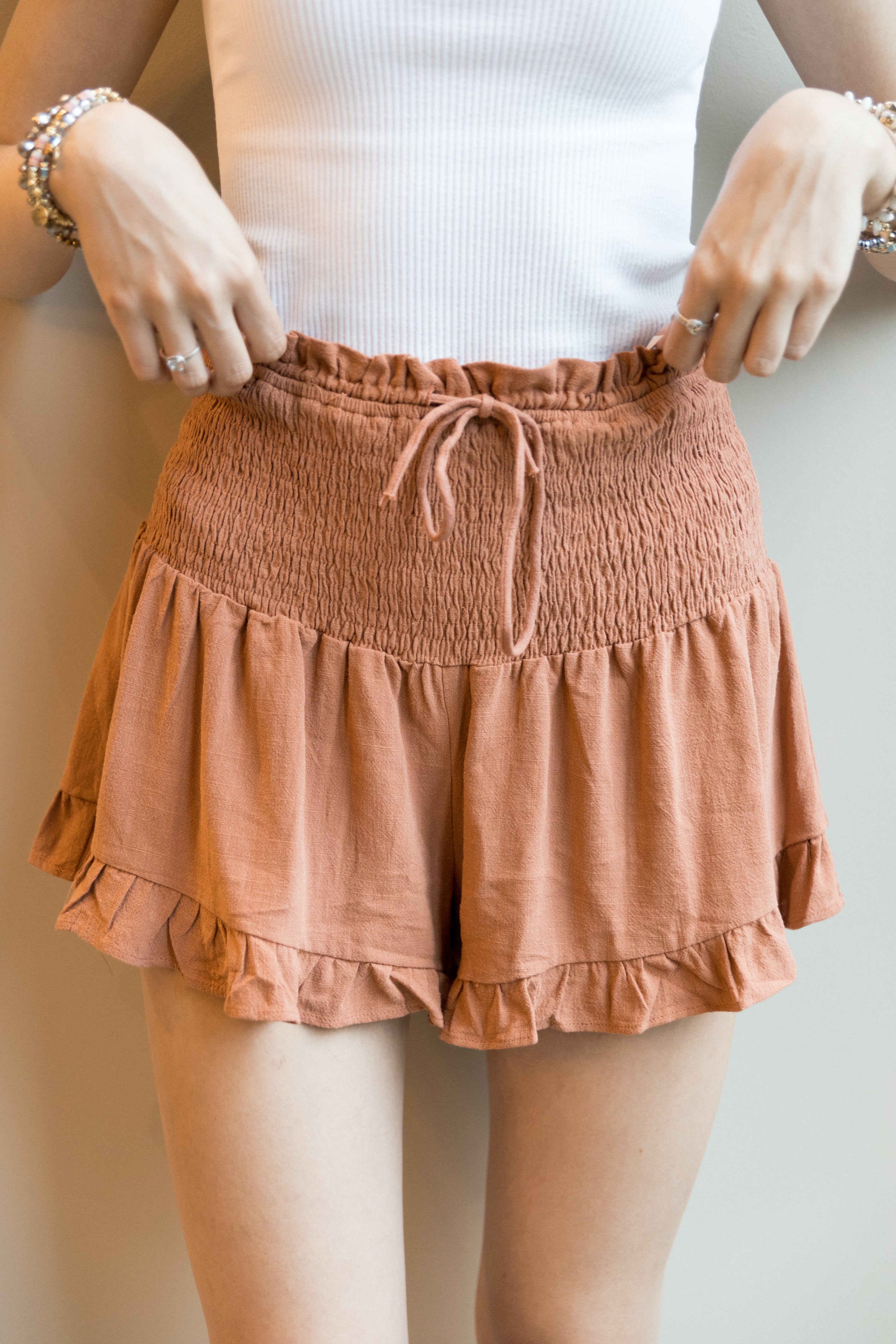 Lost In The Moment Orange Smocked Waist Ruffle Hem Printed Shorts FINA –  Pink Lily