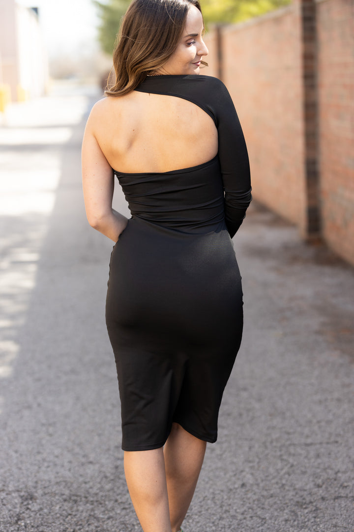 Add Some Flair Black One Shoulder Bodycon Dress – impromptu boutique